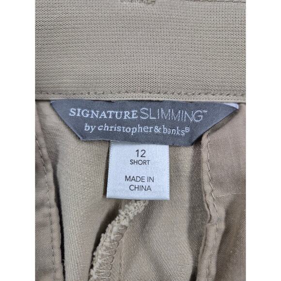 Signature Slimming Christopher & Banks Tan Khaki Pants Sz 12 Short - Picture 4 of 5